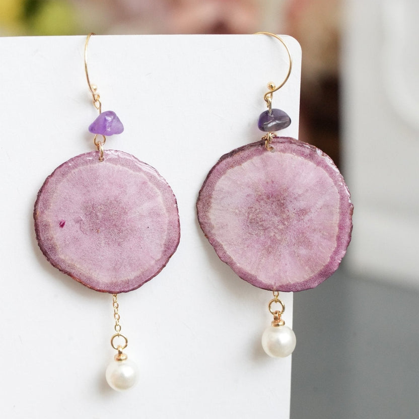 Real Carrot & Purple Sweet Potato Slice Earrings - "Harvest Gem" Vegetable Resin Jewelry - Yunicrafts