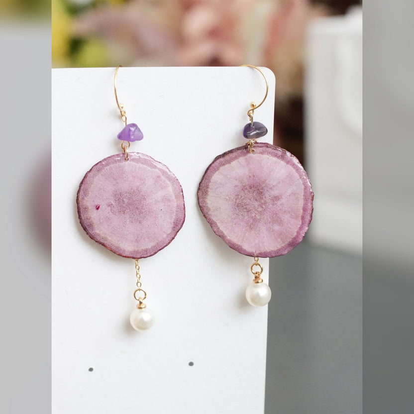 Real Carrot & Purple Sweet Potato Slice Earrings - "Harvest Gem" Vegetable Resin Jewelry - Yunicrafts