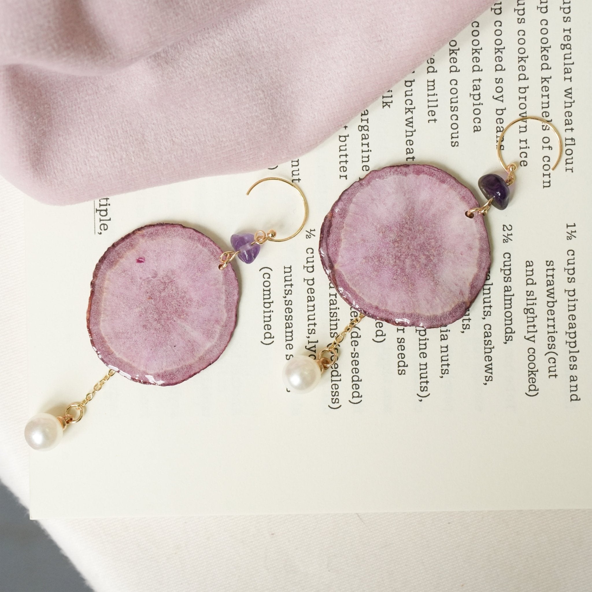 Real Carrot & Purple Sweet Potato Slice Earrings - "Harvest Gem" Vegetable Resin Jewelry - Yunicrafts