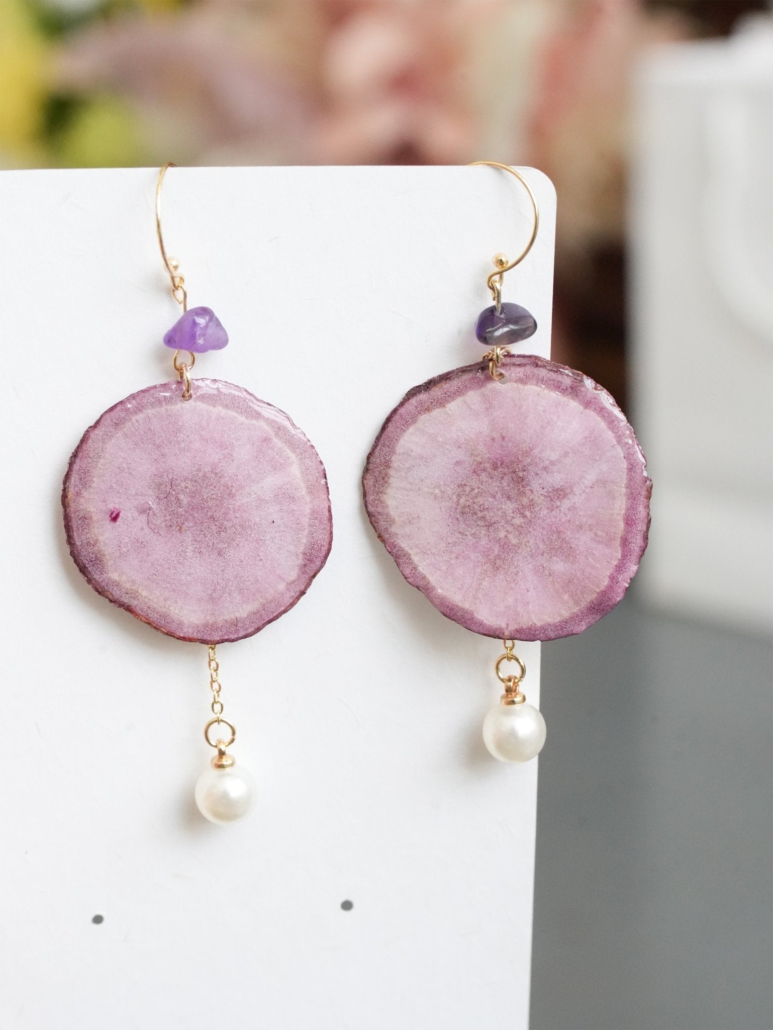 Real Carrot & Purple Sweet Potato Slice Earrings - "Harvest Gem" Vegetable Resin Jewelry - Yunicrafts