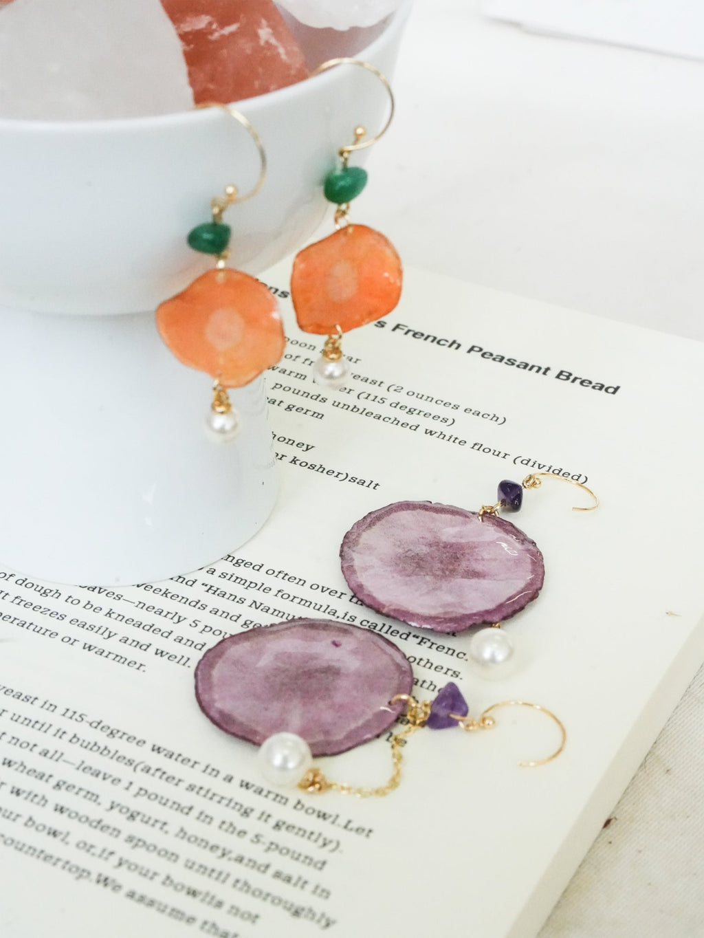 Real Carrot & Purple Sweet Potato Slice Earrings - "Harvest Gem" Vegetable Resin Jewelry - Yunicrafts