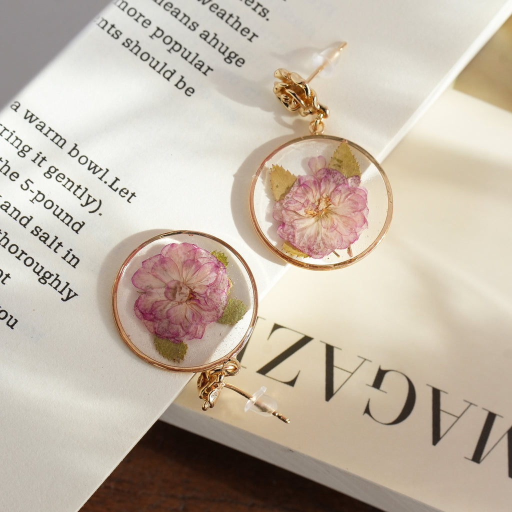 Real Double Cherry Blossom Earrings - "Sakura Dream" Pressed Flower Jewelry - Yunicrafts