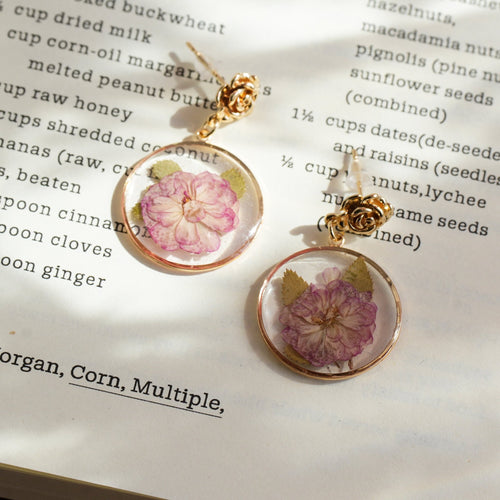 Real Double Cherry Blossom Earrings - "Sakura Dream" Pressed Flower Jewelry - Yunicrafts