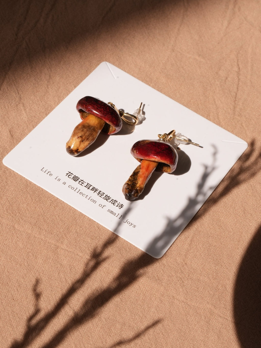 Real Golden Chanterelle Mushroom Earrings - Handcrafted Botanical Resin Jewelry - Yunicrafts