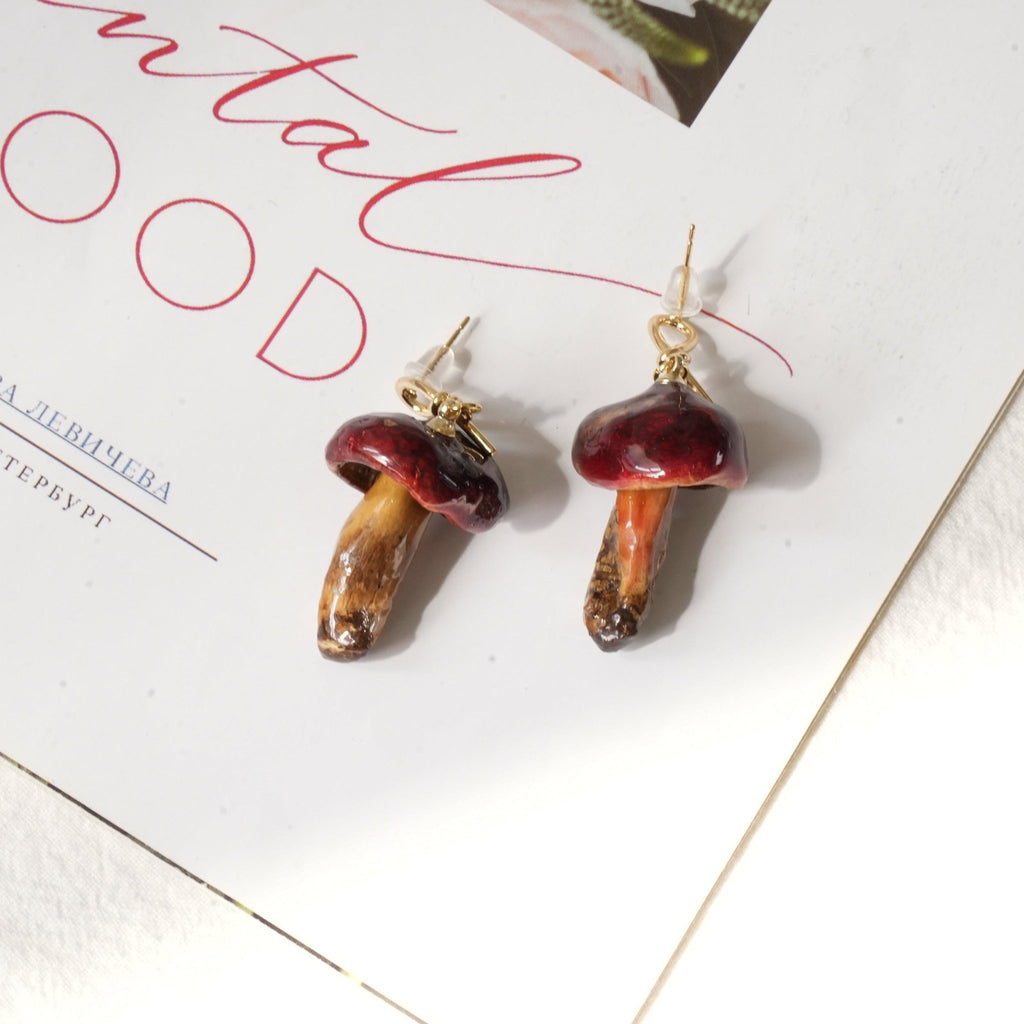 Real Golden Chanterelle Mushroom Earrings - Handcrafted Botanical Resin Jewelry - Yunicrafts