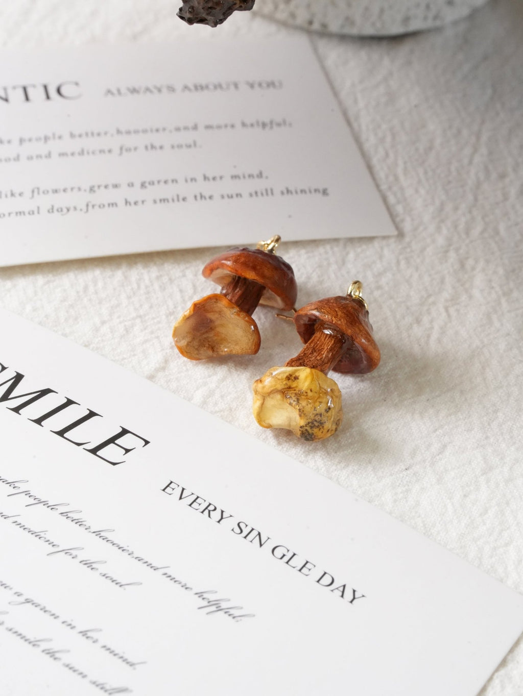 Real Golden Chanterelle Mushroom Earrings - Handcrafted Botanical Resin Jewelry - Yunicrafts