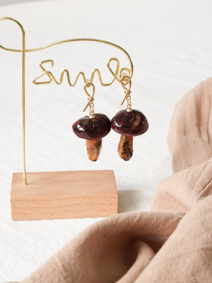 Real Golden Chanterelle Mushroom Earrings - Handcrafted Botanical Resin Jewelry