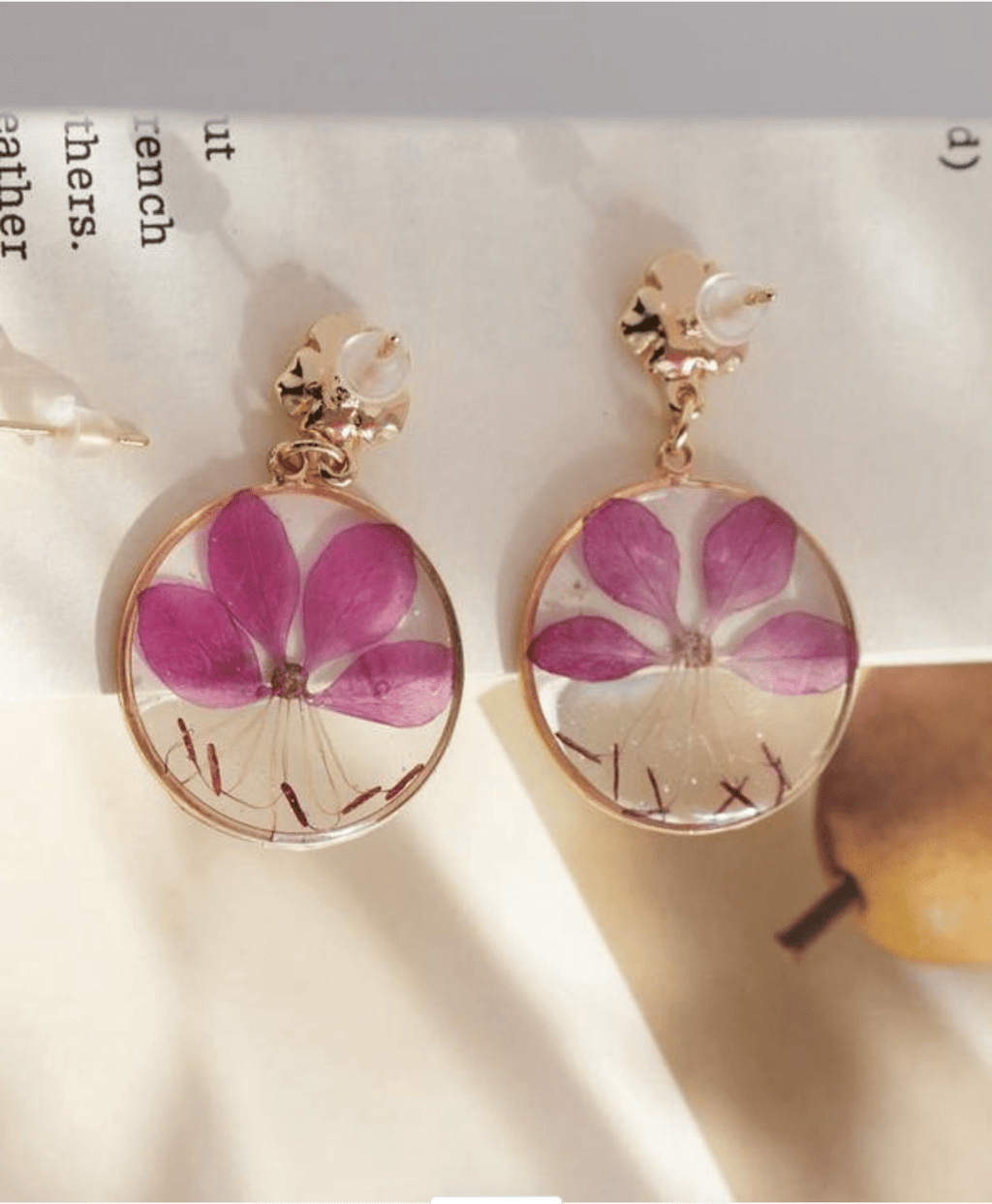 Real Purple Azalea Earrings - "Dancing Bloom" Pressed Flower Jewelry - Yunicrafts