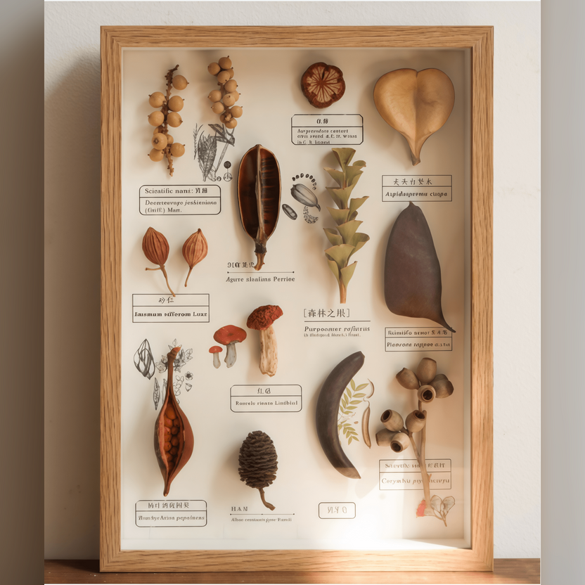 "The Rainforest Seed Vault" - Real Tropical Specimen Shadow Box Art (Square / A4 / A3) - Yunicrafts