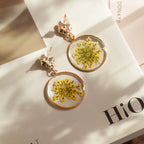 Real Yellow Lace Flower Earrings - "Golden Sunburst" Pressed Botanical Jewelry - Yunicrafts