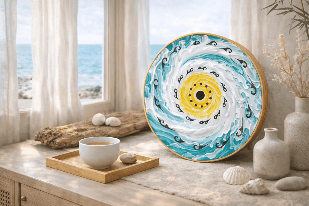 "Sea Spray Flower" Handcrafted Bamboo Stream Drum (30cm) – Professional Natural Wood Water Drum for Sound Therapy & Group Meditation - Yunicrafts