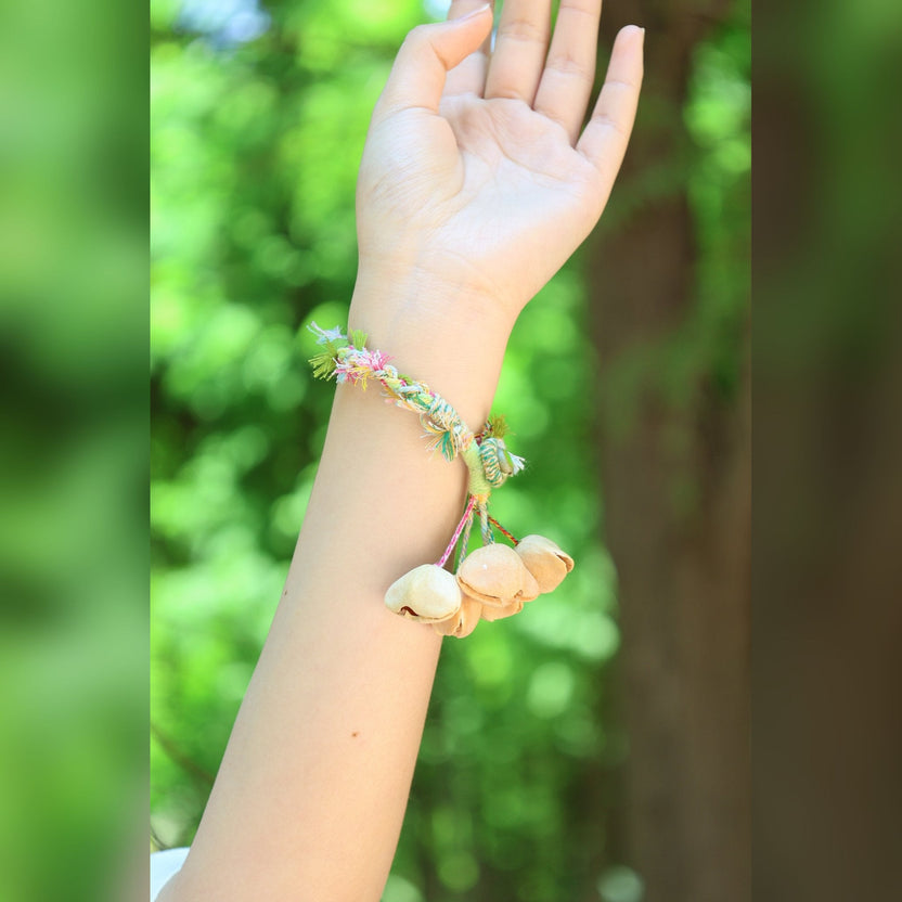 "The Spring Whisper" - Pastel Hand - Woven Bracelet with Nut Shell Bells - Yunicrafts