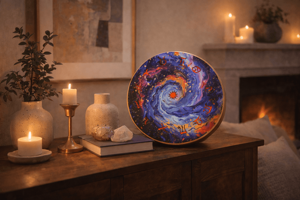 "Star Galaxy" Handcrafted Bamboo Stream Drum (25cm) – Cosmic Natural Wood Water Drum for Deep Meditation & Sound Healing - Yunicrafts