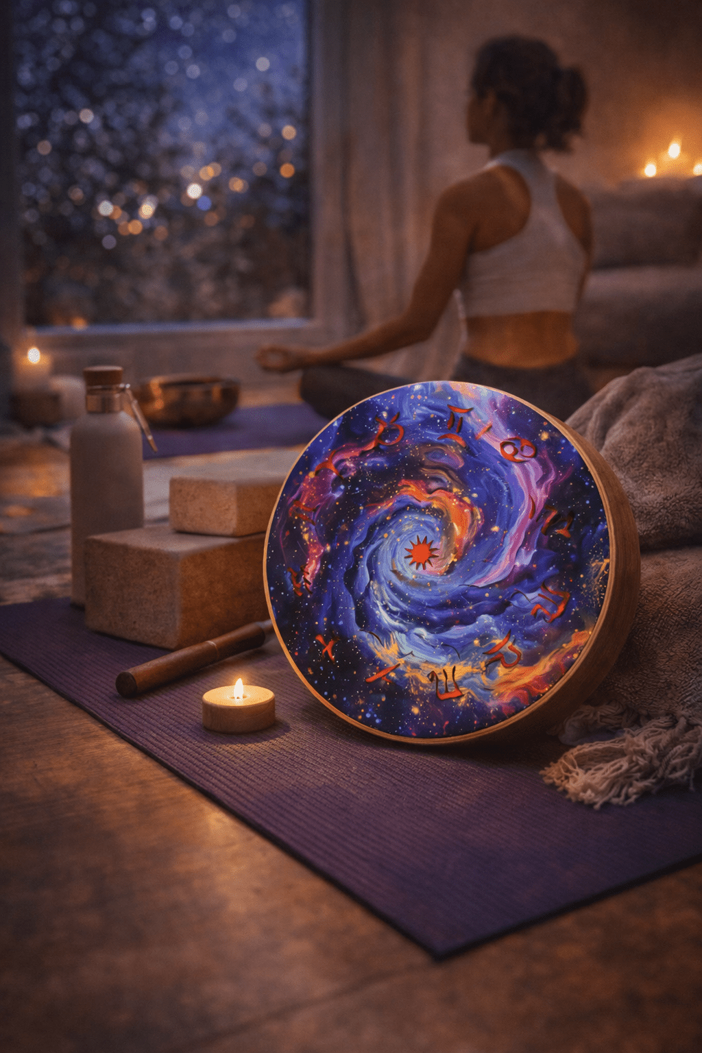 "Star Galaxy" Handcrafted Bamboo Stream Drum (25cm) – Cosmic Natural Wood Water Drum for Deep Meditation & Sound Healing - Yunicrafts