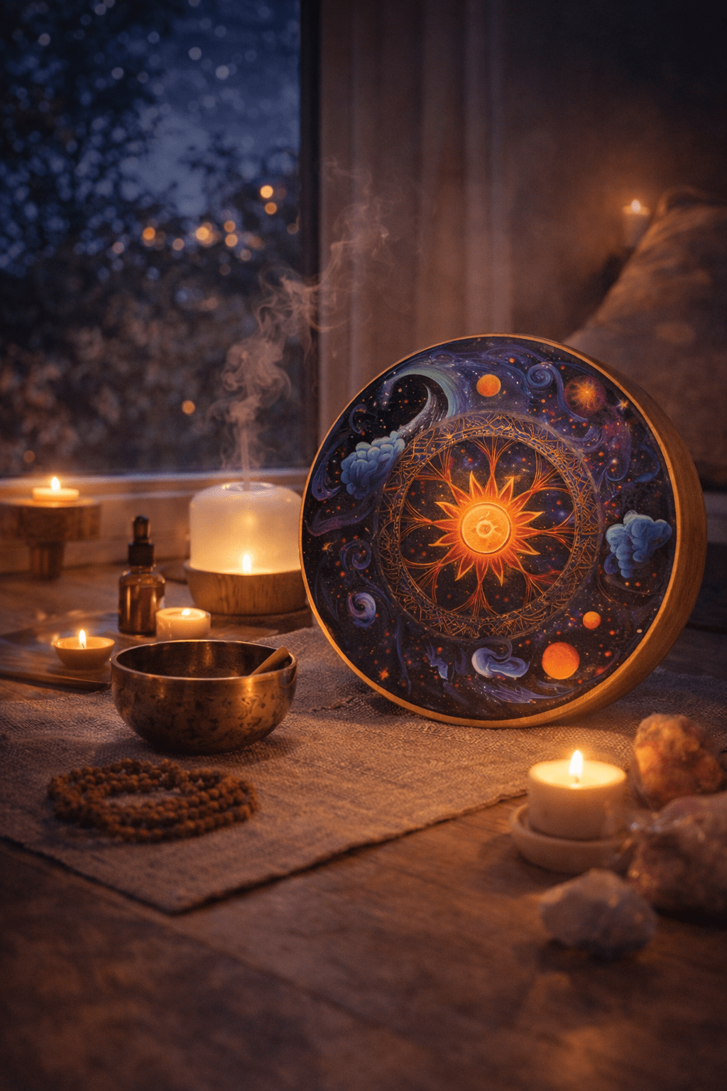 "Star Galaxy" Handcrafted Bamboo Stream Drum (25cm) – Cosmic Natural Wood Water Drum for Deep Meditation & Sound Healing - Yunicrafts