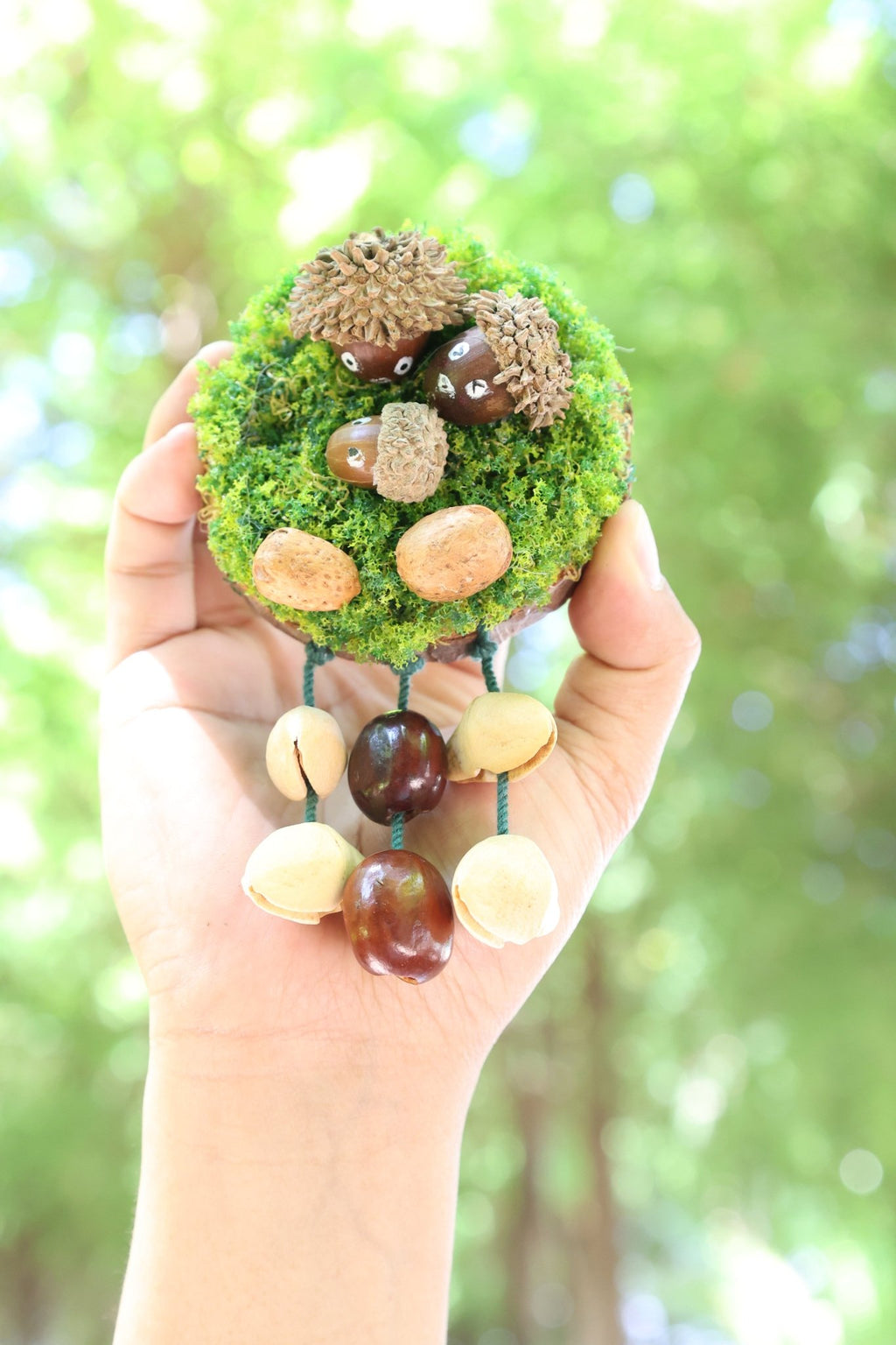 "The Acorn Family" - Handmade Moss Forest Wall Hanging & Seed Mobile - Yunicrafts