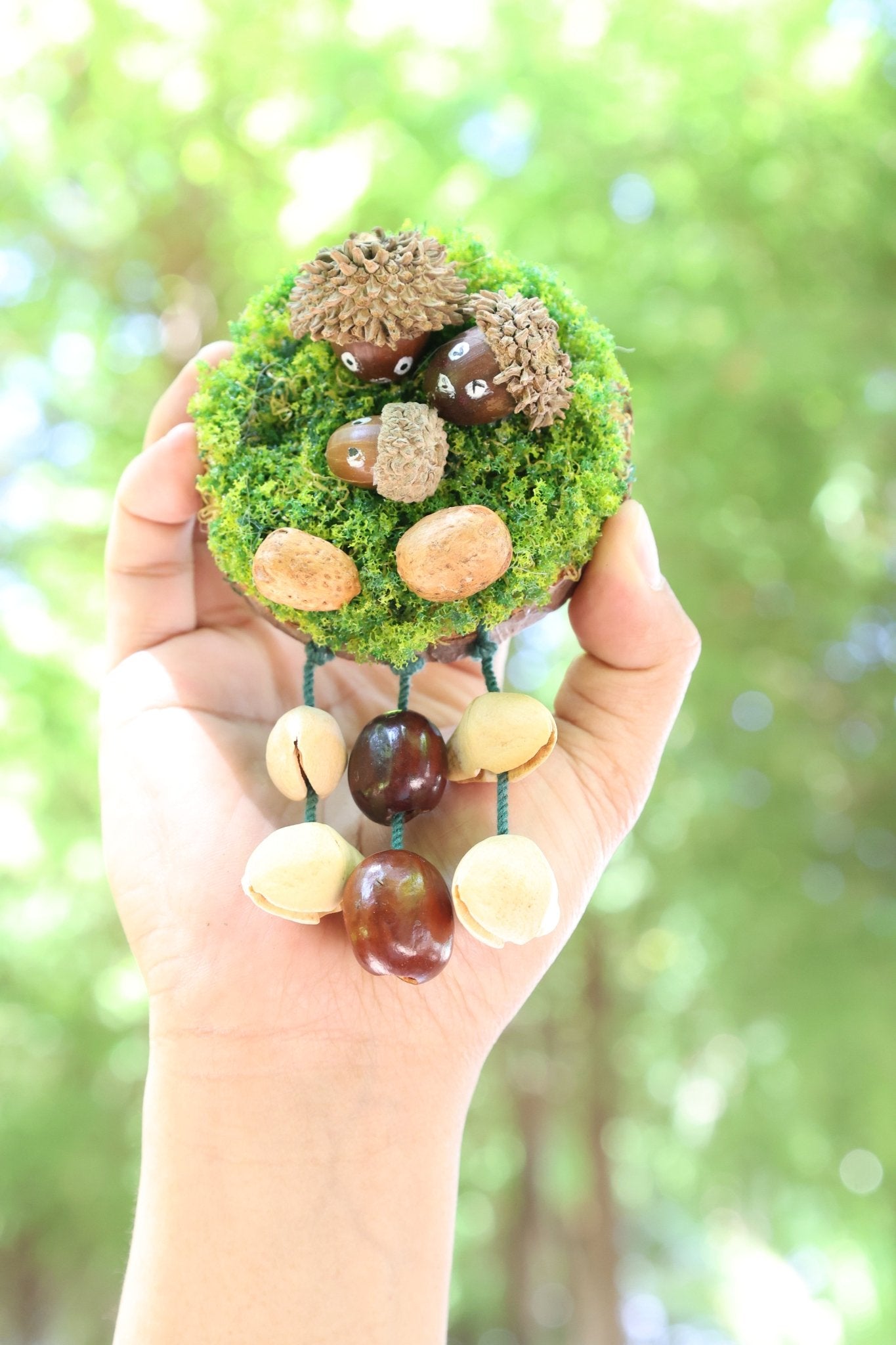"The Acorn Family" - Handmade Moss Forest Wall Hanging & Seed Mobile - Yunicrafts