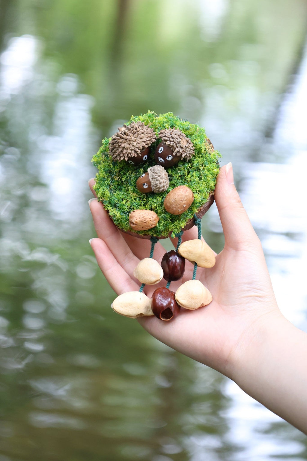 "The Acorn Family" - Handmade Moss Forest Wall Hanging & Seed Mobile - Yunicrafts