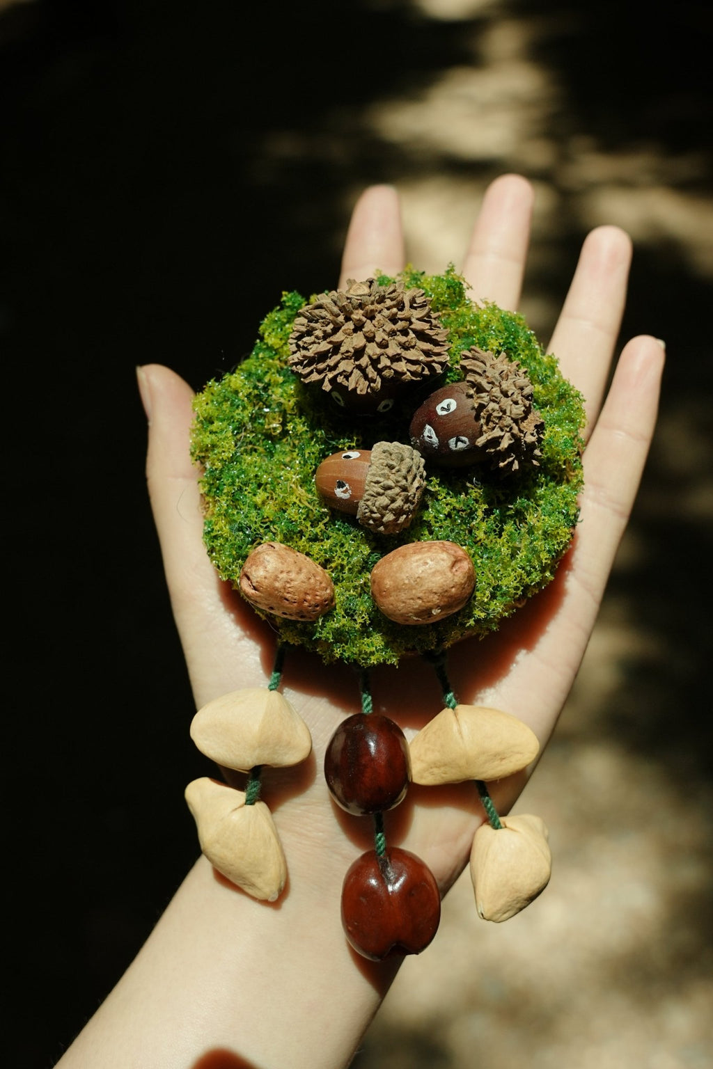 "The Acorn Family" - Handmade Moss Forest Wall Hanging & Seed Mobile - Yunicrafts