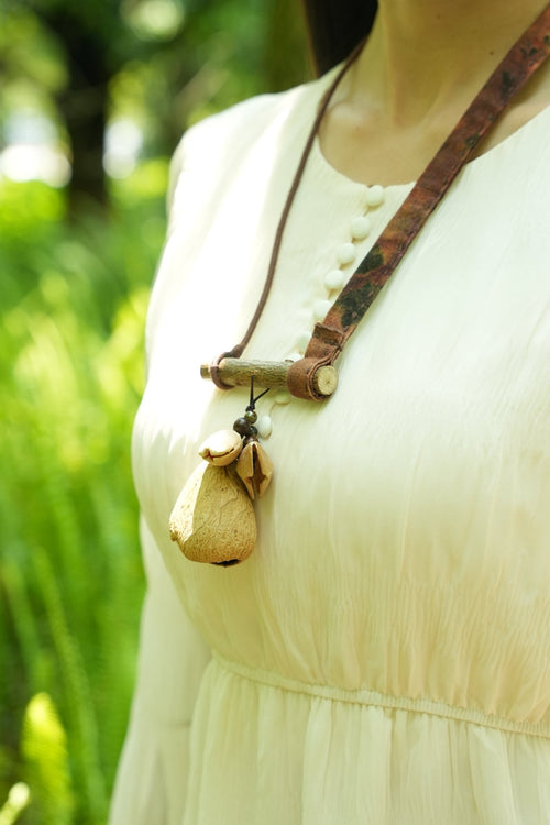 "The Ancient Branch" - Handcrafted Natural Wood & Seed Pod Fabric Necklace - Yunicrafts