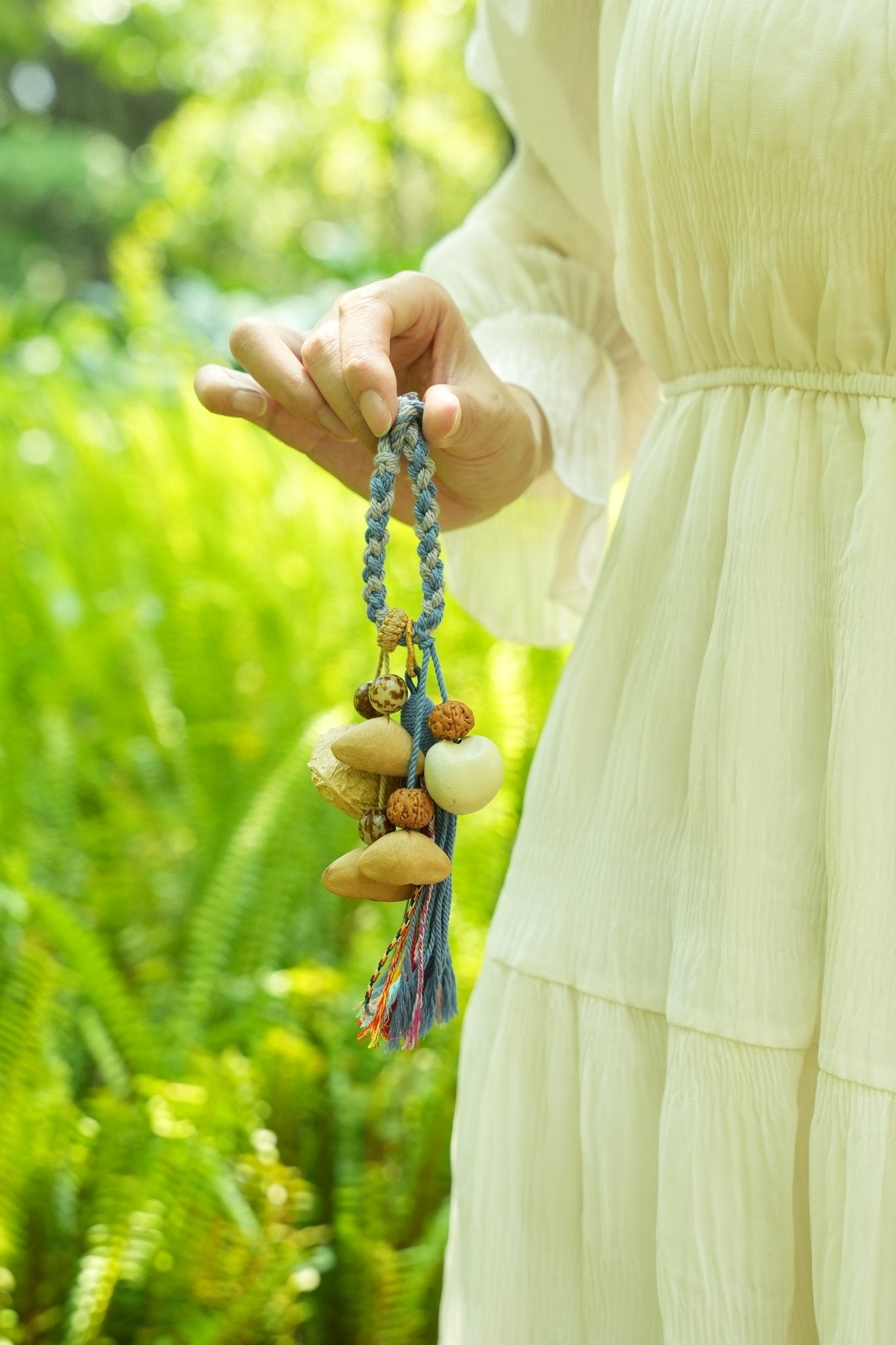 "The Azure Moon" - Blue Braided Bodhi Seed Charm with Tassel - Yunicrafts