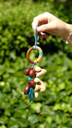 "The Azure Spirit" - Hand - Wrapped Wood Ring & Blue Feather Totem Charm - Yunicrafts