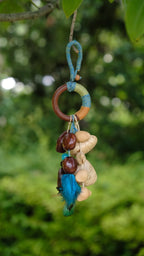 "The Azure Spirit" - Hand - Wrapped Wood Ring & Blue Feather Totem Charm - Yunicrafts