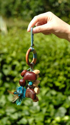 "The Azure Spirit" - Hand - Wrapped Wood Ring & Blue Feather Totem Charm - Yunicrafts