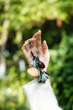 "The Azure Spirit" - Natural Nut Bag Charm with Boho Blue Tassel & Wrapped Loop - Yunicrafts