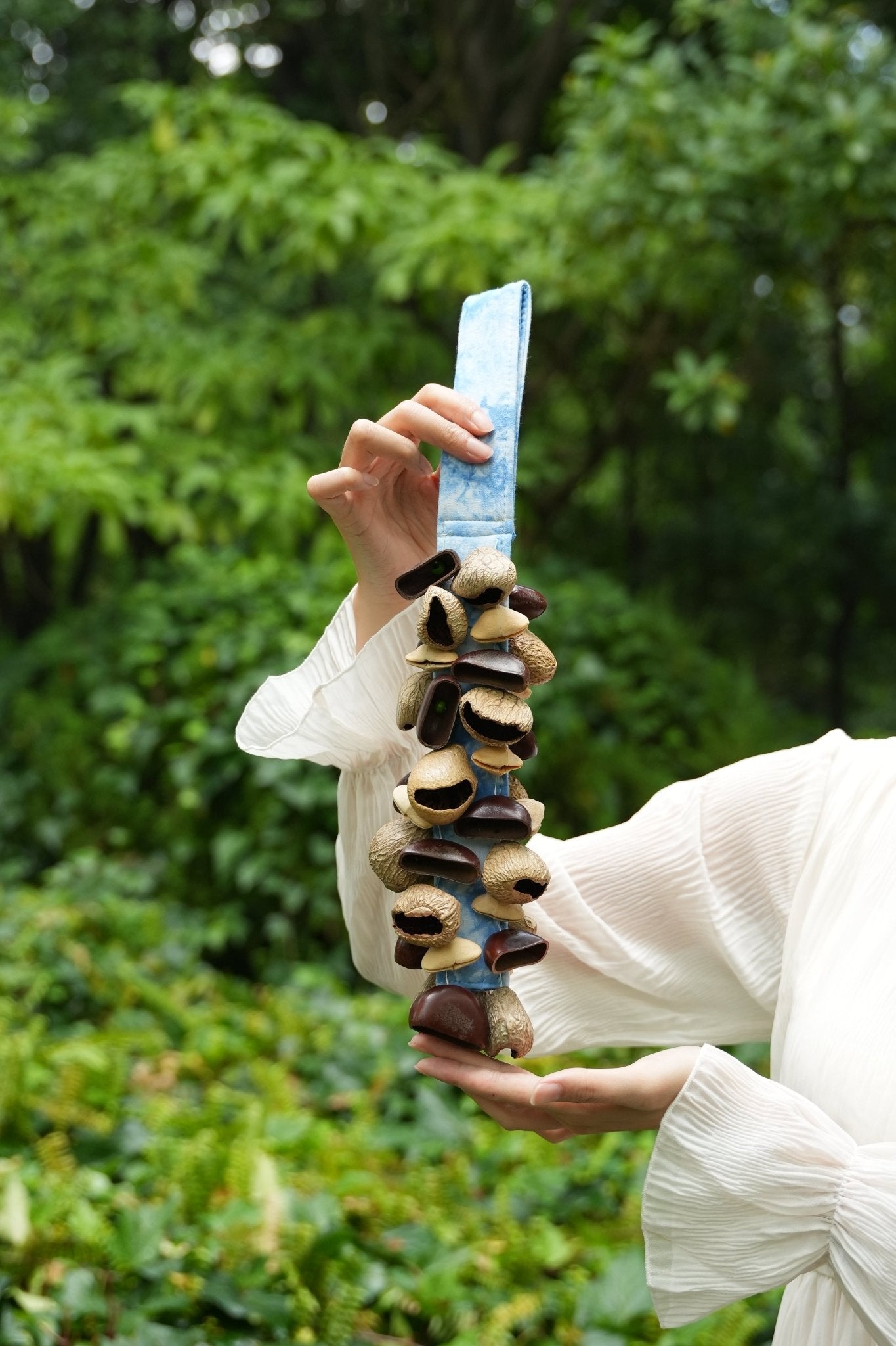 "The Blue Tide Rattle" - Handheld Seed Shaker with Blue Batik Strap - Yunicrafts