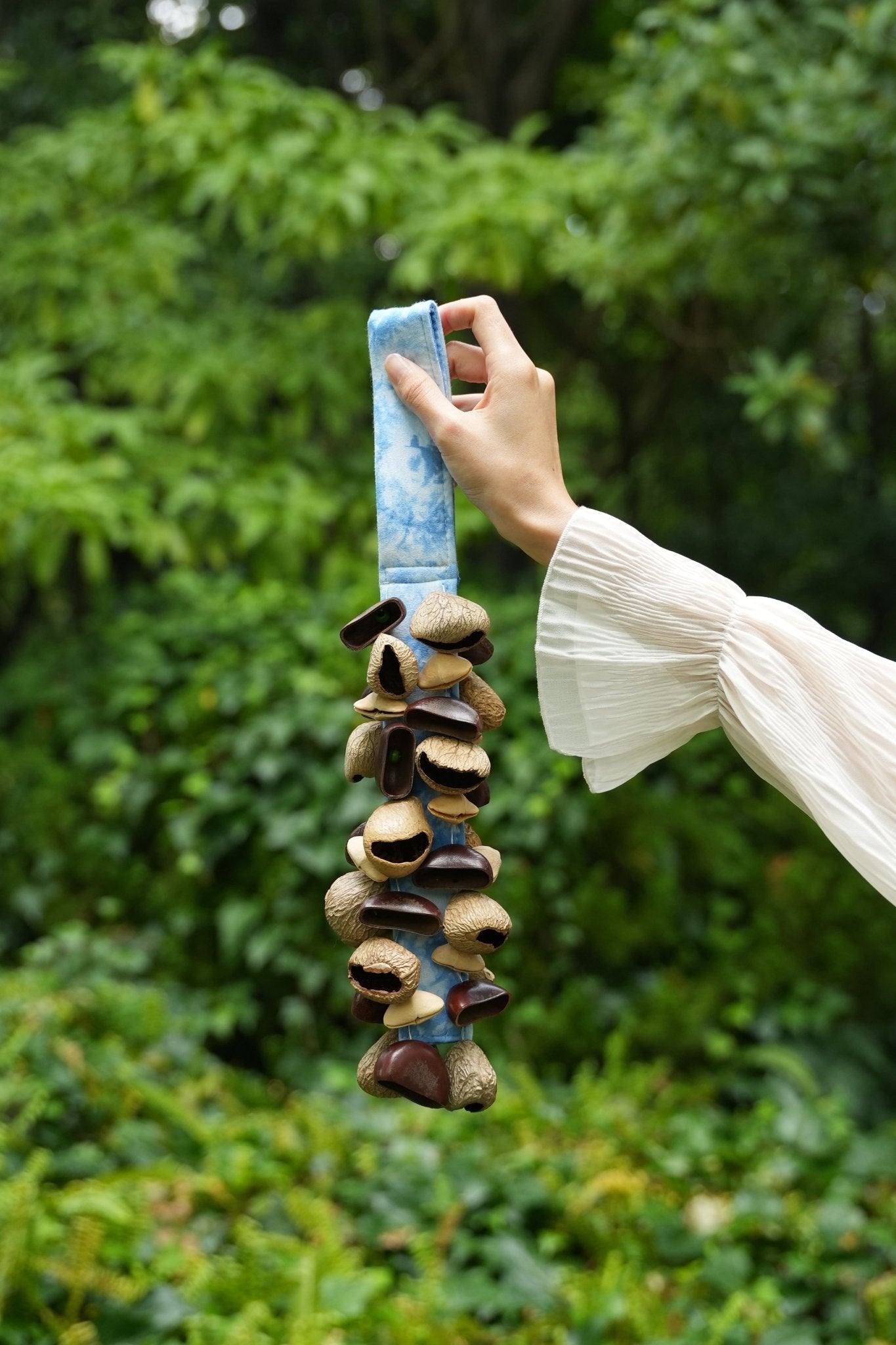 "The Blue Tide Rattle" - Handheld Seed Shaker with Blue Batik Strap - Yunicrafts