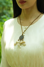 "The Bohemian Mandala" - Bronze Filigree Medallion Necklace with Nut Shell Tassels - Yunicrafts