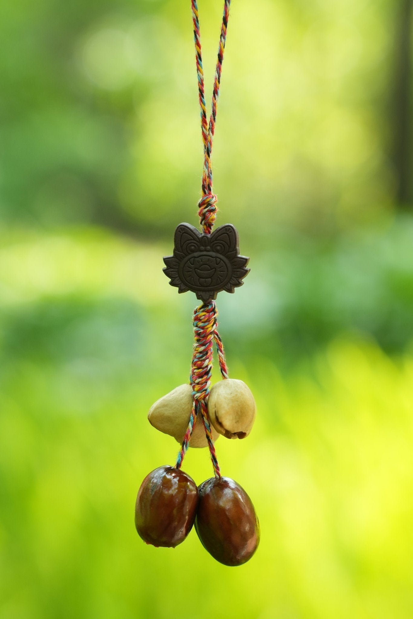 "The Brave Tiger Guardian" - Folk Art Tiger Head Charm with Colorful Cord & Seeds - Yunicrafts