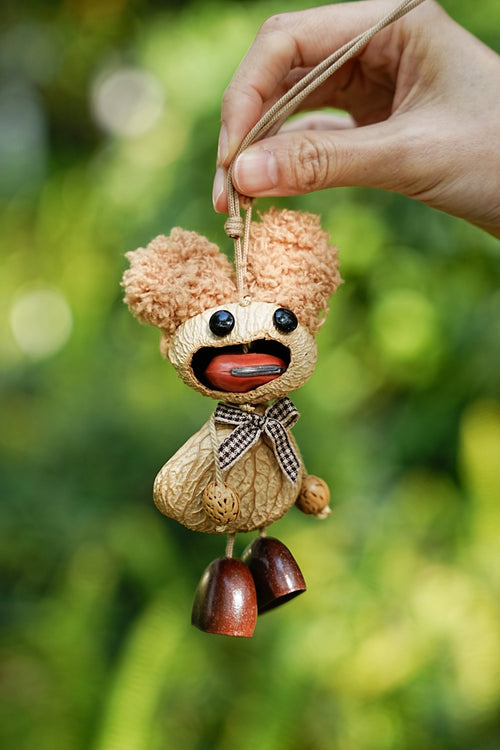 "The Chatterbox" - Funny Big - Mouth Nut Shell Doll with Fuzzy Ears - Yunicrafts