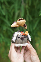"The Cozy Puppy Guardian" - Nut Shell Dog Doll with Fuzzy Ears & Bone - Yunicrafts