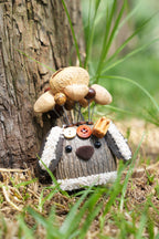 "The Cozy Puppy Guardian" - Nut Shell Dog Doll with Fuzzy Ears & Bone - Yunicrafts