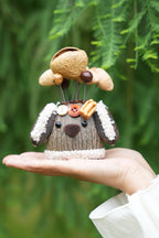 "The Cozy Puppy Guardian" - Nut Shell Dog Doll with Fuzzy Ears & Bone - Yunicrafts