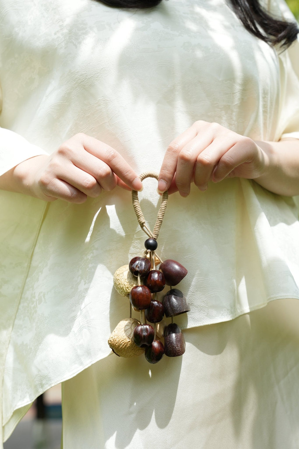 "The Deep Woods Rattle" - Dark Nut & Hollow Pod Cluster Charm with Rope Loop - Yunicrafts