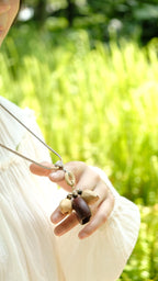 "The Earth Balance" - Stone Donut & Natural Seed Lariat Necklace - Yunicrafts
