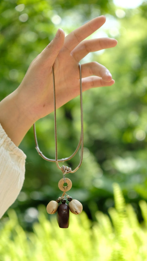 "The Earth Balance" - Stone Donut & Natural Seed Lariat Necklace - Yunicrafts