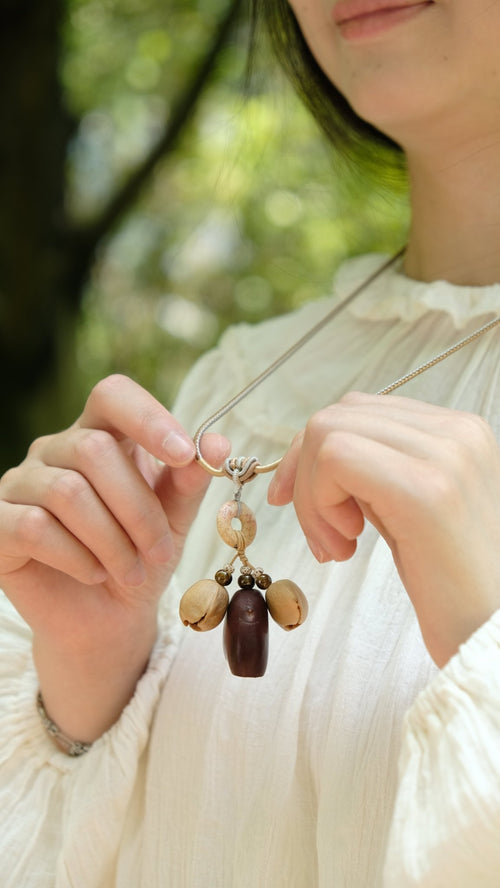 "The Earth Balance" - Stone Donut & Natural Seed Lariat Necklace - Yunicrafts