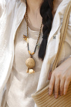 "The Earth Bell" - Large Natural Seed Pod Necklace on Hand - Braided Rope - Yunicrafts