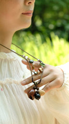 "The Earthy Gem" - Natural Seed Pendant Necklace with Beaded Stone Chain - Yunicrafts