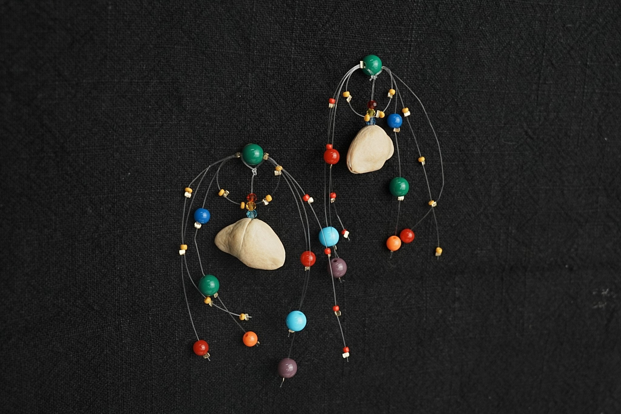 "The Floating Carnival" - Invisible Wire Colorful Bead & Natural Seed Earrings - Yunicrafts