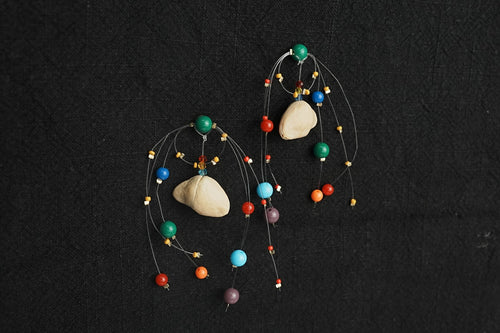"The Floating Carnival" - Invisible Wire Colorful Bead & Natural Seed Earrings - Yunicrafts