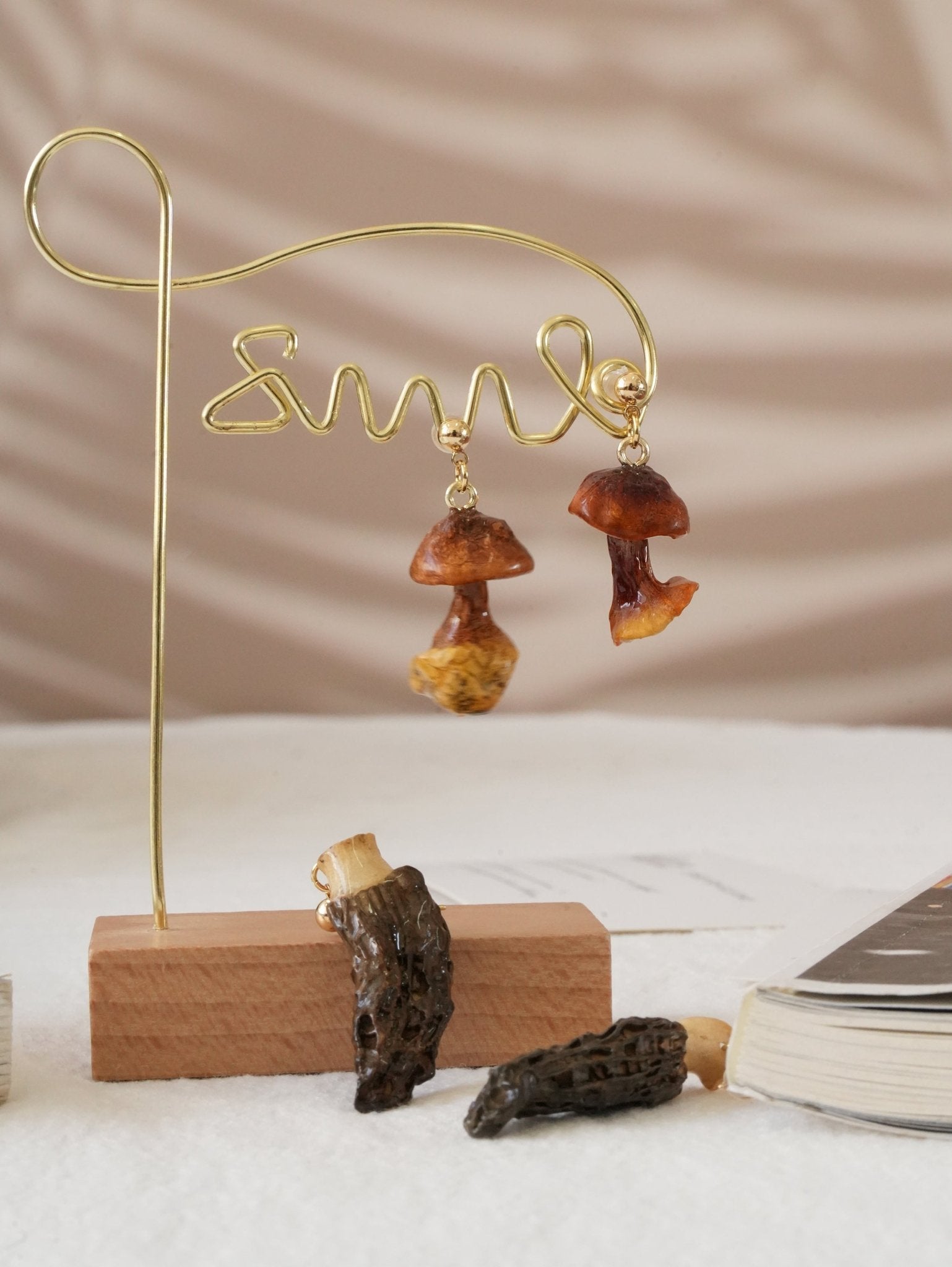 The Forager's Duo: Real Morel & Golden Chanterelle Mushroom Earrings Set - Yunicrafts