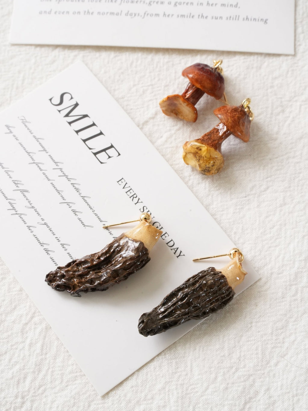 The Forager's Duo: Real Morel & Golden Chanterelle Mushroom Earrings Set - Yunicrafts