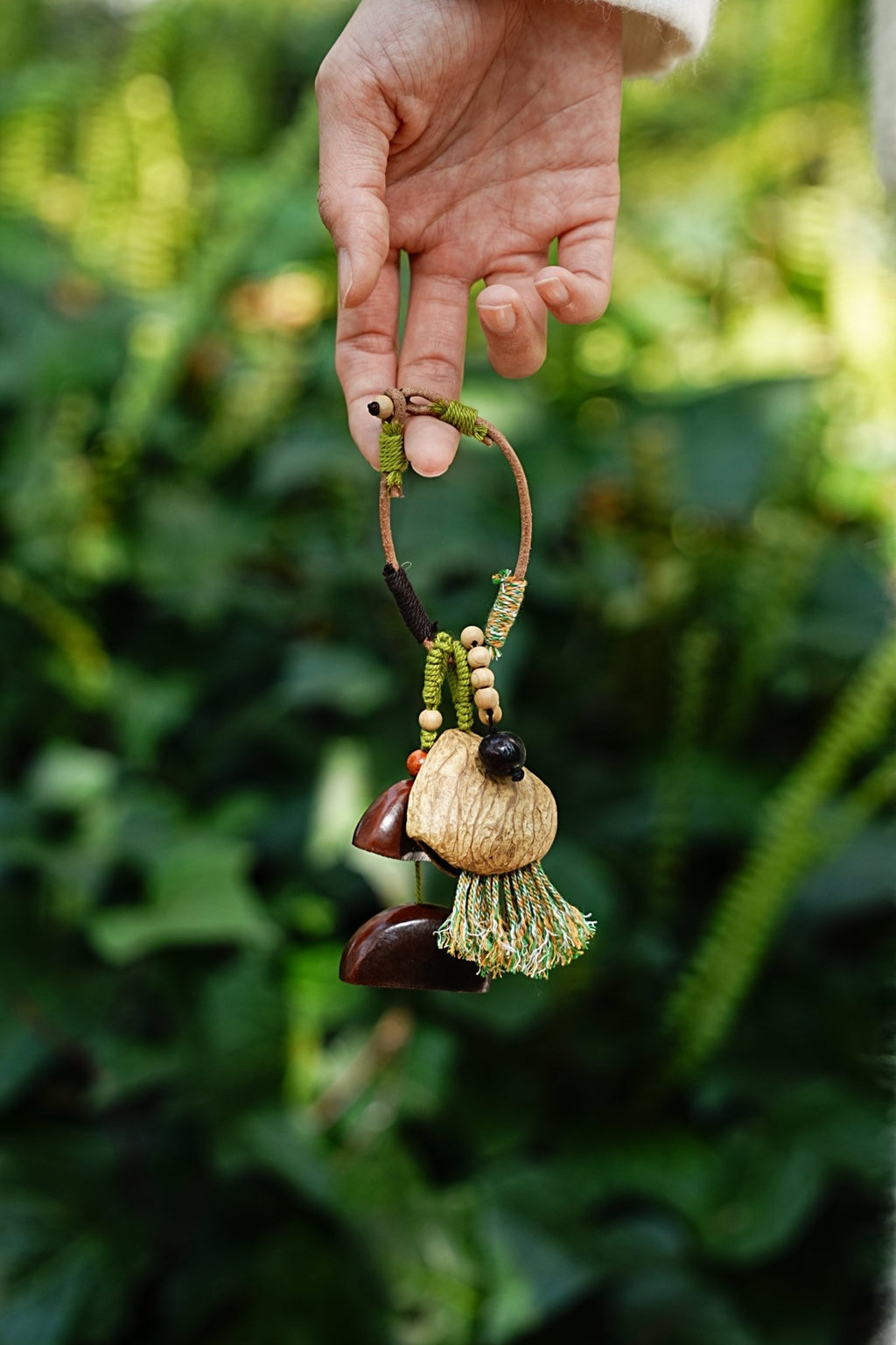 "The Forest Bell" - Handcrafted Nut Shell & Tassel Bag Charm(Greenery Edition) - Yunicrafts