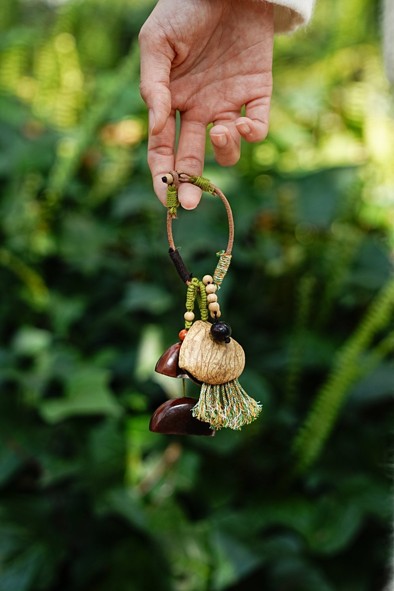 "The Forest Bell" - Handcrafted Nut Shell & Tassel Bag Charm(Greenery Edition) - Yunicrafts