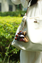 "The Forest Bell" - Mixed Natural Seed Cluster Charm with Beige Wrapped Handle - Yunicrafts